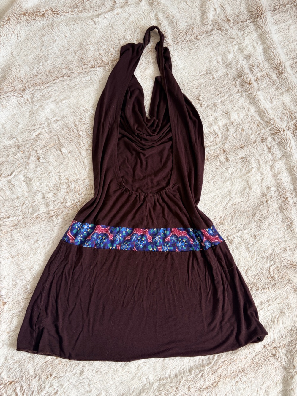 Rare Vintage Y2K Slinky Brown Halter Mini Dress Low Back Fairy Grunge Going Out - Picture 5 of 11